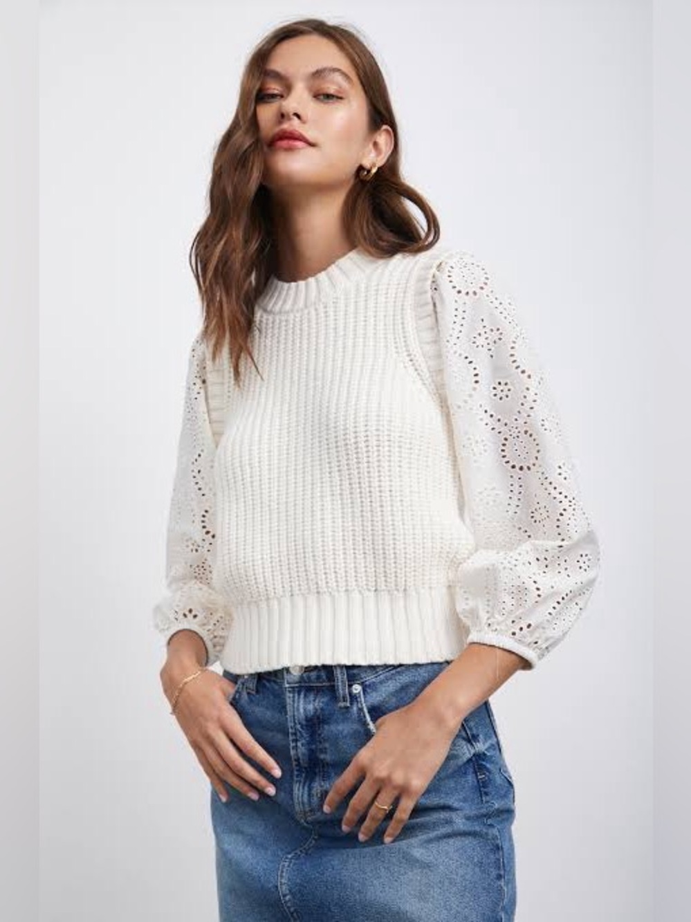 Rails Dhalia Sweater Ivory Cotton Eyelet Size Medium